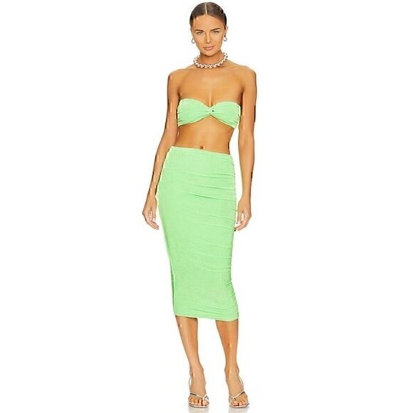 SER.O.YA NWT JULIA SET, BANDEAU TOP, MIDI SKIRT, RUCHING ALONG THE SIDE, GREEN - Picture 2 of 3